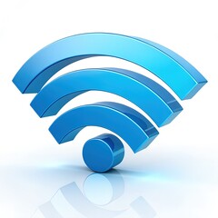 Wall Mural - blue 3d wi-fi symbol on a reflective white surface, representing modern connectivity and wireless co