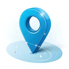 Wall Mural - glossy blue location pin icon with a futuristic design on a white background, surrounded by abstract