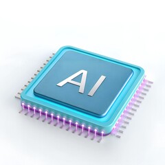 Wall Mural - a blue ai microchip with a glowing edge, symbolizing advanced technology and artificial intelligence