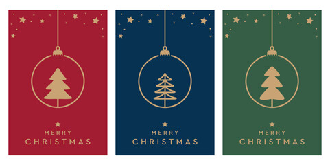 Wall Mural - set of christmas greeting cards with hanging decoration vector illustration