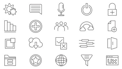 UI UX line icon set. User Interface, apps, web, website, resize, increase, decrease, scalability,  web page, mobile app, web interface, line icon set. UI thin line icon pack.
