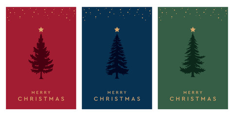 Wall Mural - set of christmas greeting cards with fir tree decoration vector illustration