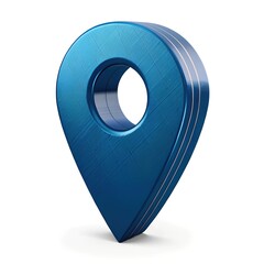 Wall Mural - metallic blue map pin icon symbolizing location or navigation on a clean white background.