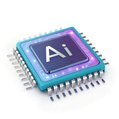 Wall Mural - 3d illustration of a computer chip with 'ai' indicating artificial intelligence integration, featuri