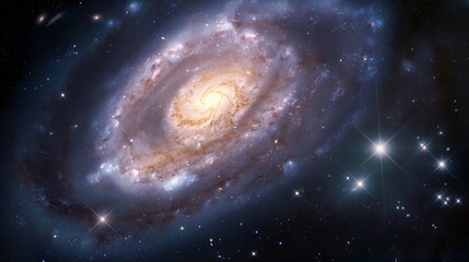 Wall Mural - stunning spiral galaxy in dark space image. bright core surrounded by glowing arms photography scene