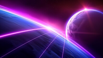 Wall Mural - planets illuminated by purple neon light in space image. celestial bodies arrangement in dark expans
