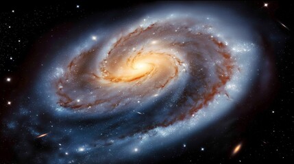 Wall Mural - glowing spiraling arms of galaxy in darkness image. shimmering dust and gas swirling composition pho