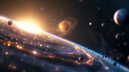 Wall Mural - galaxy with shiny core and planets cluster image. wonderful formation sparkling in universe photogra
