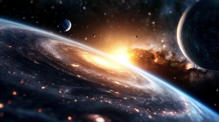 Wall Mural - brightly glowing core of galaxy in dark sky image. stunning formation of gas and cosmic materials ph