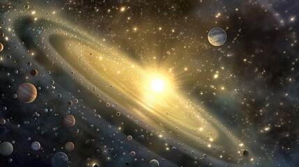 Wall Mural - light blast in galaxy core in deep space image. fantastic glowing of cosmic cluster photography scen