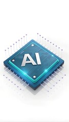 Wall Mural - a futuristic depiction of artificial intelligence technology symbolized by a glowing microchip with 