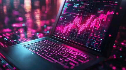 Application of isometric laptop with business graph and analytics data. Analysis trends and software development coding process concept. Programming, testing cross platform code.Programming or coding