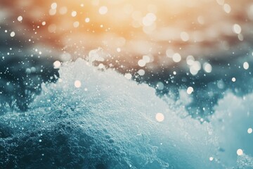 Wall Mural - captivating close-up of sea foam and sparkling bubbles with warm sunset light reflections on water s