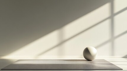 Aufkleber - Gray yoga mat lies on light wooden floor in sunlit room with white walls, ready for fitness exercises, creating peaceful and healthy atmosphere