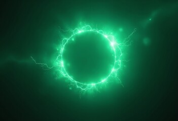 Poster - Green abstract plasma lightning ring with glowing particles swirling in dark sky fantasy concept art