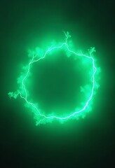Poster - Green abstract plasma lightning ring with glowing particles swirling in dark sky fantasy concept art