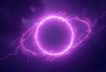 Poster - Purple abstract plasma lightning ring with glowing particles swirling in dark sky fantasy concept art