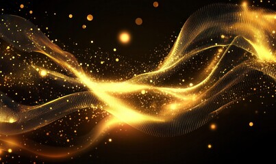 Wall Mural - Golden Abstract Waves of Light and Sparkle
