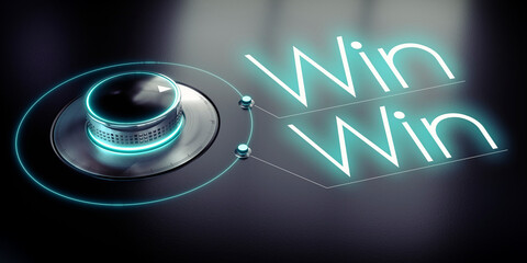 Wall Mural - Win, win - rotary knob and glowing words - 3D illustration