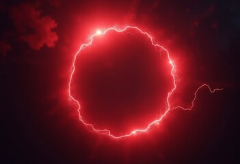 Poster - Red abstract plasma lightning ring with glowing particles swirling in dark sky fantasy concept art