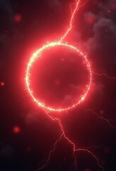 Poster - Red abstract plasma lightning ring with glowing particles swirling in dark sky fantasy concept art