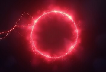 Poster - Red abstract plasma lightning ring with glowing particles swirling in dark sky fantasy concept art