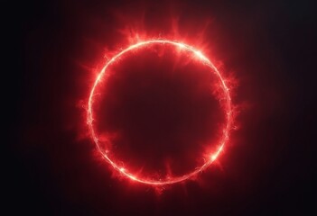 Poster - Red abstract plasma lightning ring with glowing particles swirling in dark sky fantasy concept art
