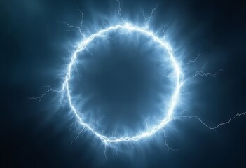 Poster - White abstract plasma lightning ring with glowing particles swirling in dark sky fantasy concept art