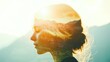 © ณัฐดนัย สินธุวพลชัย - Confident woman in natural double exposure with mountains and sunlight, embodying self-care, growth, and unwavering belief