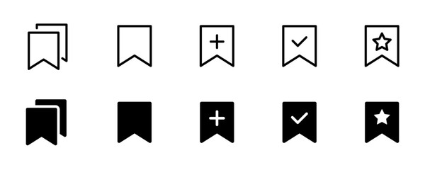 bookmark outline vector icons. save, label, tag sign. bookmark pictogram collection