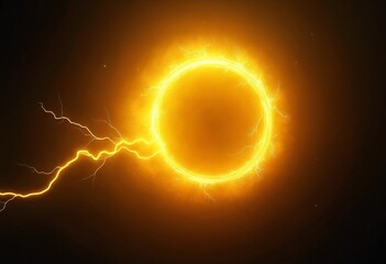 Poster - Yellow abstract plasma lightning ring with glowing particles swirling in dark sky fantasy concept art