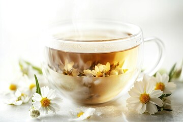 Wall Mural - A cup of tea surrounded by flowers