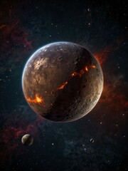 Wall Mural - A 3D cartoon rendering of Mercury or an exoplanet in space.