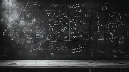 Wall Mural - Blackboard background inscribed with physics laws, chemical symbols, and scientific notations