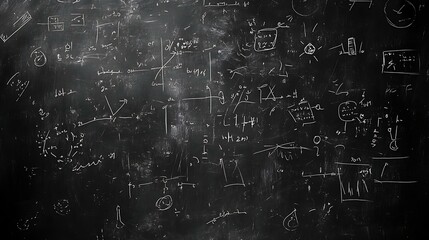 Wall Mural - Blackboard background inscribed with physics laws, chemical symbols, and scientific notations