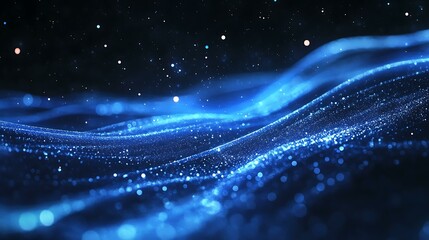 Blue abstract background with wave-like lines and glowing dots, perfect for science and business themes