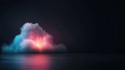 Wall Mural - a vibrant, abstract cloud formation glows with shades of blue and pink, surrounded by a dark backdro