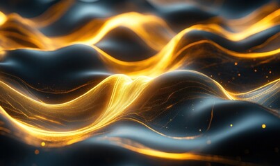 Wall Mural - Abstract Golden Waves on Dark Background