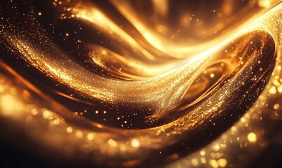 Wall Mural - Shimmering Gold Abstract with Glittering Light Waves