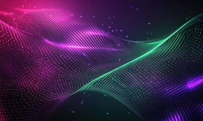 Wall Mural - Futuristic Neon Light Wave Background with Sparkles