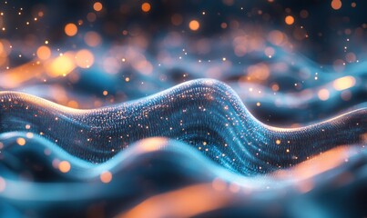 Wall Mural - Abstract Glowing Waves with Golden Particles