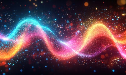 Wall Mural - Colorful Light Wave Abstract Background with Sparkles