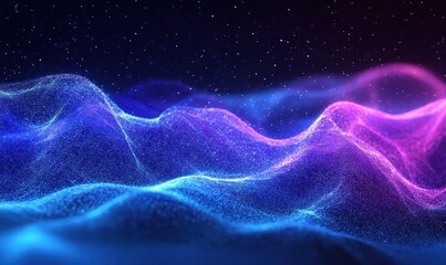 Wall Mural - Abstract Neon Waves with Particle Light Effects