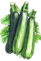 Wall Mural - A simple and colorful illustration of three zucchinis on a white background, great for food-related or gardening-themed projects