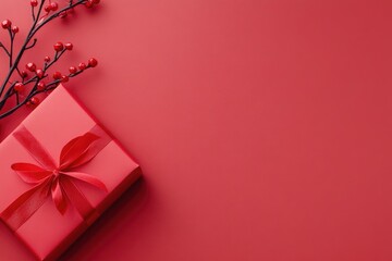 Wall Mural - red gift box mockup on table. ai generated