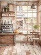© WeeraWanderlust - Rustic cafe scene with artisan cakes, coffee beans, and a manual espresso machine, authentic atmosphere