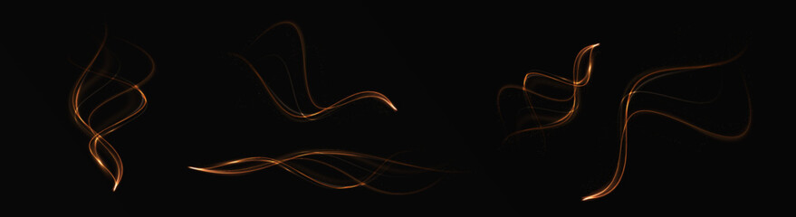 Wall Mural - gold curved light line, rope, spiral, tape. smooth festive gold line png with light effects. light g