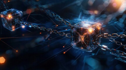Poster - Futuristic digital chains connecting blockchain technology virtual space graphic design abstract view innovation concept