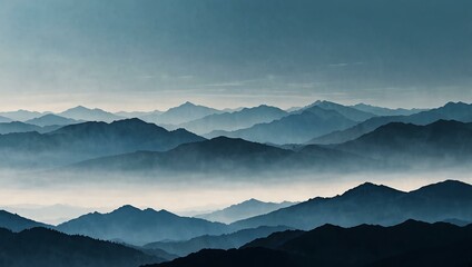 abstract blue mountain range with a white sky background.