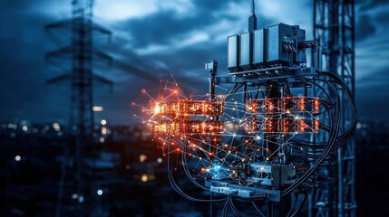 Aufkleber - Innovative technology infrastructure urban cityscape digital connectivity nighttime elevated viewpoint futuristic concepts